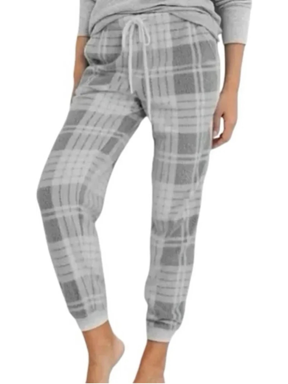 Aerie Snowed-In Fleece Jogger In Gray / White Plaid Size M NWT
